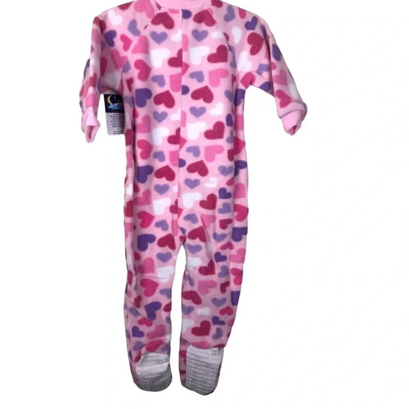 WONDER KIDS NWT GIRLS PAJAMAS PJS SLEEPWEAR HEARTS PINK SIZE 12 MINTHS 2T 3T - Picture 6 of 8